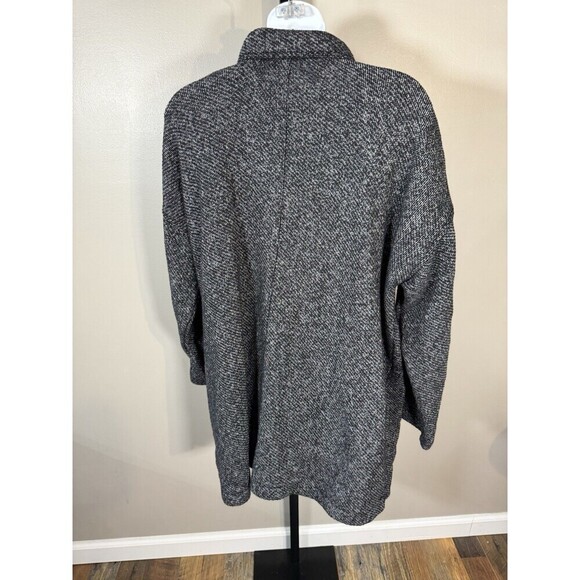 Eileen Fisher Organic Cotton Woven Stand Collar Long Jacket Coat Black White L - Picture 4 of 8